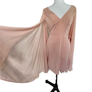 Leena for‎ Mac Duggal Dress Cape Sleeve Chiffon Mini Rose Pink Sz 4